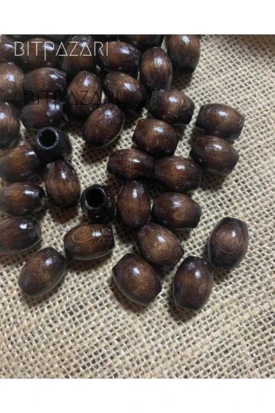 20 Mm Oval Kahve Ahşap Boncuk - ( 20 Adet )