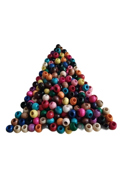12 Mm Karışık Renkli Ahşap Boncuk - 100 Grm. ( ± 150 Adet)
