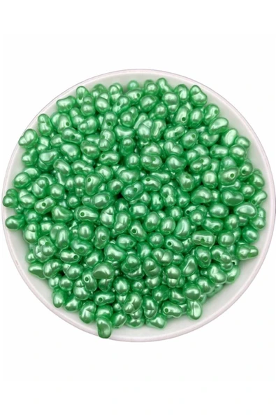 50gr Yeşil Renk Formsuz Şekilsiz Plastik Lüks Barok Inci Boncuk, Yamuk Inci (~250 Adet)