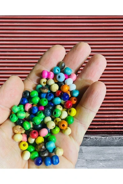 8 Mm Karışık Renkli Ahşap Boncuk ( 40 Gr )