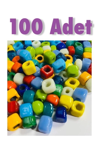 Ekonomik Paket 100 Adet - Kare Cam Boncuk Orta Boy Karışık Renk -