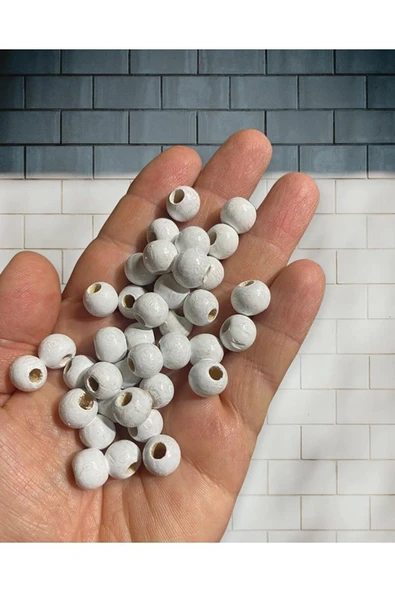 ( 100 Adet ) - 10mm Beyaz Ahşap Boncuk