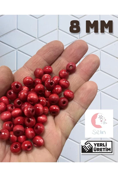 Ahşap boncuk 8 mm 100 gr  ( ort. 390-430 Adet )  Kırmızı