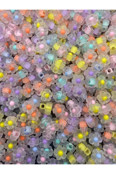 25gr Buzlu Mat Içi Karışık Renkli Boncuklu Çiçek Model Boncuk,takı Boncuğu (25gr,~45 Adet) - Resim 3