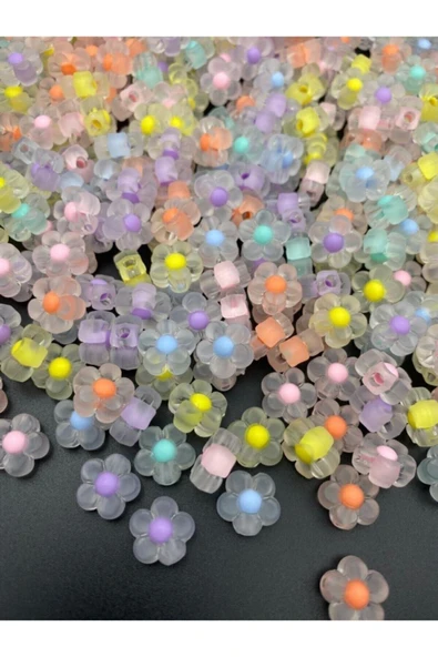 25gr Buzlu Mat Içi Karışık Renkli Boncuklu Çiçek Model Boncuk,takı Boncuğu (25gr,~45 Adet) - Resim 2