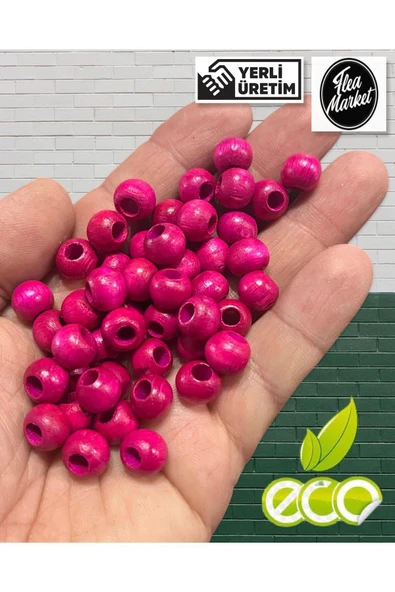Ahşap Boncuk 10 Mm 100 Gr ( Ort  ± 250 - 300 Adet) Pembe