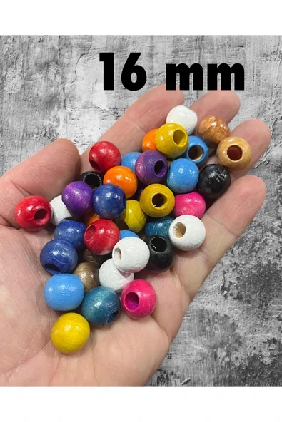 16 Mm Karışık Renkli Ahşap Boncuk - 100 Grm