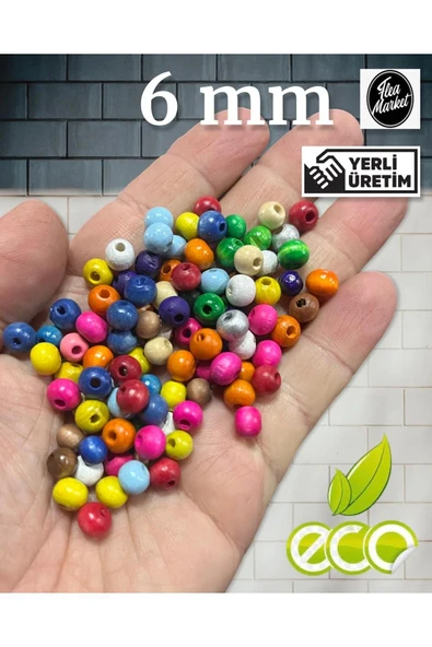 6mm Karışık Renkli Ahşap Boncuk - 300 Adet