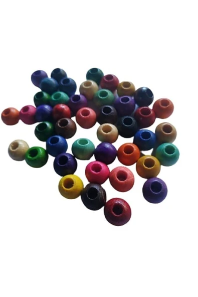 6 Mm Karışık Renkli Ahşap Boncuk - 40 Gram (350 Adet.)