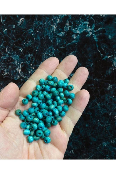 Ahşap Boncuk 6 Mm 80 Gr - Turkuaz