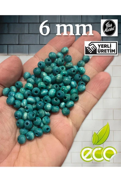 Ahşap Boncuk 6 Mm 80 Gr (720 Adet) Turkuaz