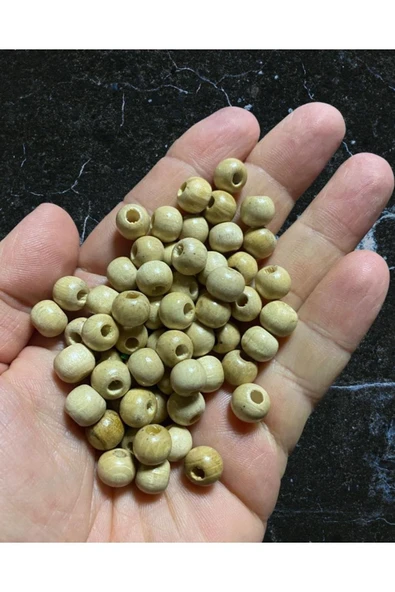 Ahşap Boncuk 10 Mm 100 gr - Ahşap Rengi - Vernikli -