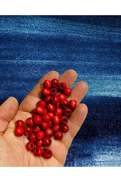 10mm Kırmızı Ahşap Boncuk - Takı Boncuğu - Makrome Boncuğu - 200adet -