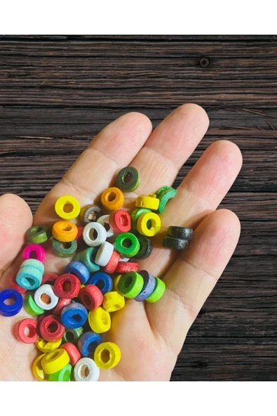 10 Mm Silindir Tıpa Karışık Renkli Ahşap Boncuk - 300 Adet