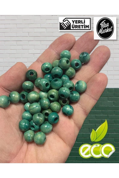10mm Turkuaz Ahşap Boncuk - 200 Adet