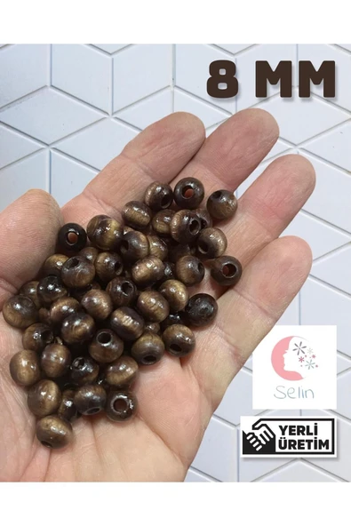 Ahşap Boncuk 8 Mm 100 Gr ( ± 420 Adet)  Kahve