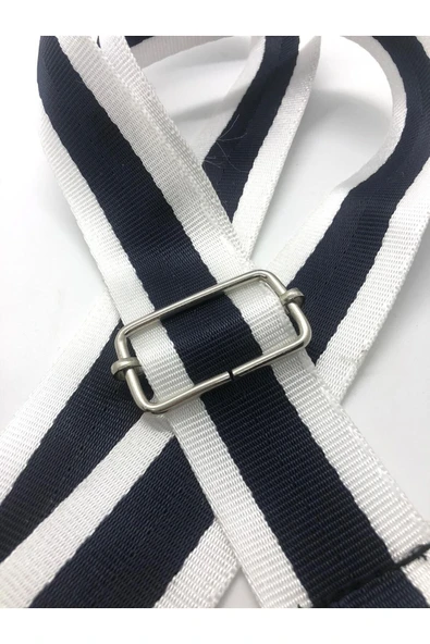 Polyester Kolon Ayarlanabilir Çanta Sapı - Telefon Askısı (120 Cm) / Beyaz Mavi Kolon - 2