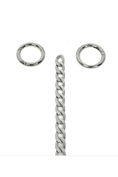 Zincir 110 Cm - Yaylı Halka Çap 2.5 cm Gümüş Yaylı Halkalı Çanta Zincir Seti - 1