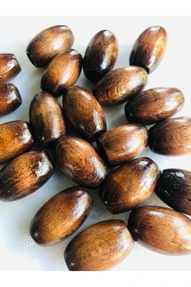 30mm Oval Kahve Ahşap Boncuk - 10 Adet -