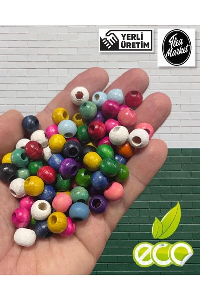 10 Mm Karışık Renkli Ahşap Boncuk - 50 Gram  ( Ort  ± 110 - 150 Adet)