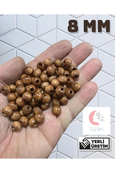8 Mm Meşe Rengi Ahşap Boncuk - 50 Gram ( ort. 200 Adet )