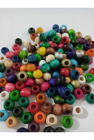 10 Mm Karışık Renkli Ahşap Boncuk 200 Adet