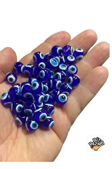 10mm Akrilik Danagöz Nazar Boncuk - Takı Boncuğu - Saç Boncuğu - 50 Adet / 4mm Delik Çapı