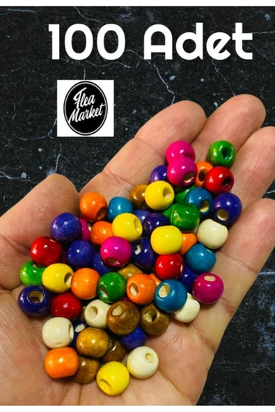 100 Adet 10mm Premium Kalite Karışık Renk Ahşap Boncuk