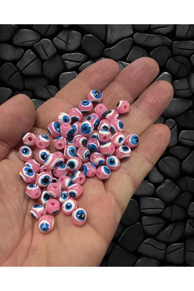 8mm Akrilik Danagöz Nazar Boncuk - Takı Boncuğu - Saç Boncuğu - 50 Adet / Ince Delikli