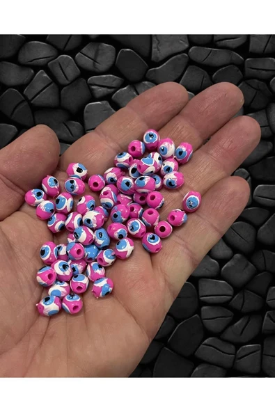 8mm Akrilik Danagöz Nazar Boncuk - Takı Boncuğu - Saç Boncuğu - 50 Adet / Ince Delikli
