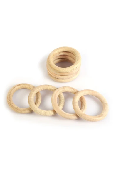 5 Adet 7cm Doğal Ahşap Halka Diş Kaşıyıcı Makrome Halka Amigurumi Halka
