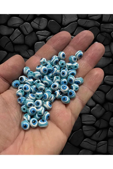 8mm Akrilik Danagöz Nazar Boncuk - Takı Boncuğu - Saç Boncuğu - 50 Adet / Ince Delikli