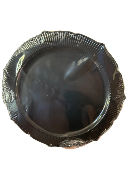 Omeyva Davet Parti Sunum Doğum Günü Siyah Renkli Sert Plastik Mika Tabak - 22 Cm. - 6 Adetlik Paket