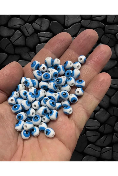 8mm Akrilik Danagöz Nazar Boncuk - Takı Boncuğu - Saç Boncuğu - 50 Adet / Ince Delikli