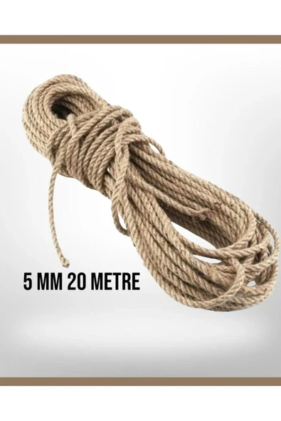 5 mm 20 metre Jüt Halat - Kendir ip - Dekor ipi