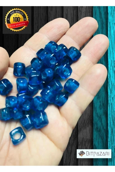 6 Adet El yapımı Kare Cam Boncuk - Kolye ucu , Halhal ucu  - ( 1cm X 1cm kare )
