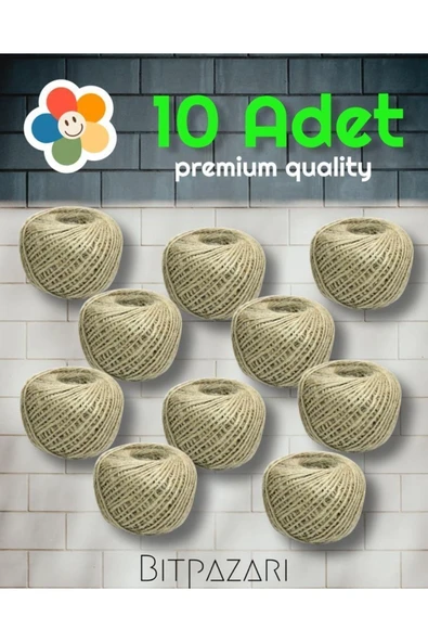 10 Adet Jüt Ip - Paketleme Ipi - Kırnap Ipi - Dekor Ipi ( 100 Gr - 10 Adet )