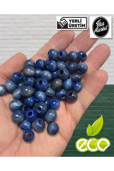 Ekonomik Paket 1 kilo 10mm Ahşap Boncuk  - MAVİ - ( Ort - 2500-3000 adet )