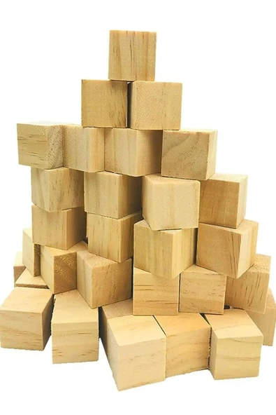 Ahşap Küp Bloklar 2cmx2cmx2cm  Doğal Ahşap Küp - 20 Adet