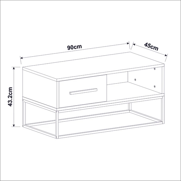 Mira Kapaklı Orta Sehpa, Gold Ayak, Modern Tasarım - 90 cm, Ev-Ofis - 5