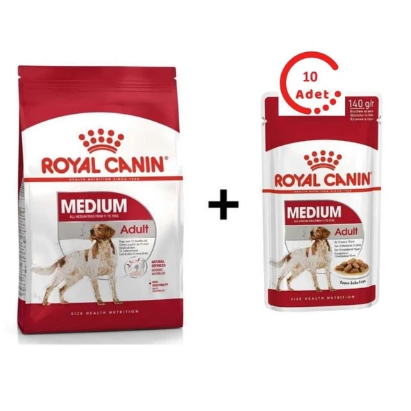 Royal Canin Medium Adult Orta Irk Köpek Maması 15 kg +10 Adet Royal Canin Medium Adult Köpek Yaş Mama 140g
