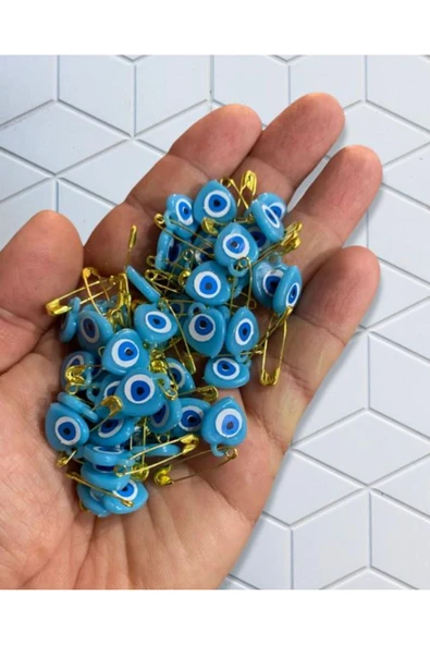 50 Adet Bebek Mavi iğneli Nazar Boncuğu