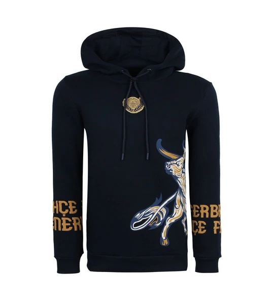 Fenerbahçe Orijinal Lisanslı Kapüşonlu Kolej Sweat Kadıköy Boğası Baskılı Erkek Sweat - 6