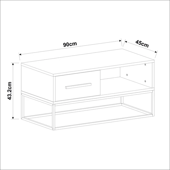 Mira Kapaklı Orta Sehpa, Gold Ayak, Modern Tasarım - 90 cm, Ev-Ofis - 5