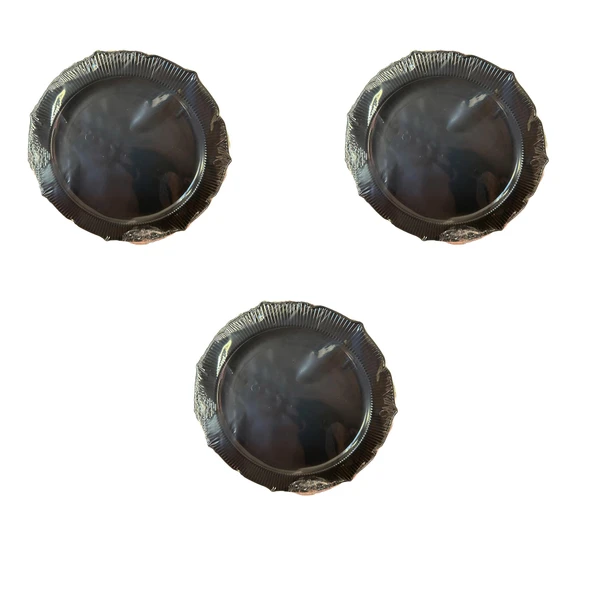 Omeyva Davet Parti Sunum Doğum Günü Siyah Renkli Sert Plastik Mika Tabak - 22 Cm. -6 Adetlik 3 Paket - Resim 2