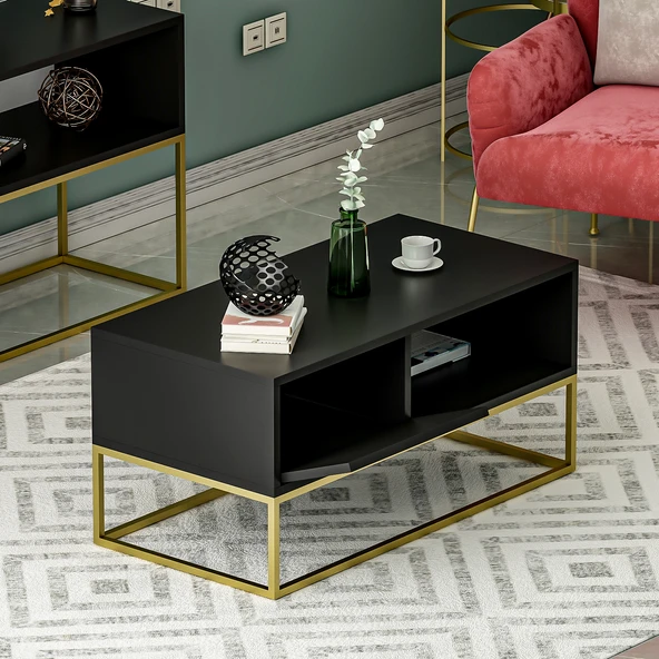 Mira Kapaklı Orta Sehpa, Gold Ayak, Modern Tasarım - 90 cm, Ev-Ofis - 3