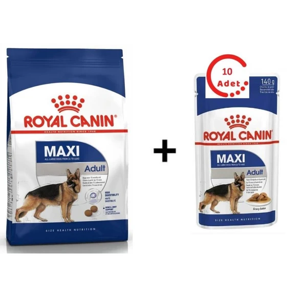 Royal Canin Maxi Adult Köpek Maması 15 kg + 10 Adet Royal Canin Maxi Adult Köpek Yaş Maması 140g ürün görseli 1