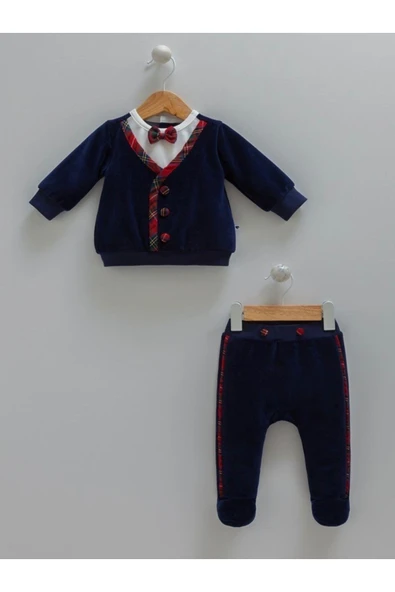 Yılbaşı Temalı Erkek Bebek-Çocuk 2'Li Kadife Takım Ve Şapka