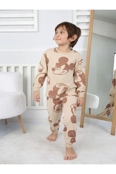 Erkek Çocuk Mikii Desenli Uzun Kollu Pijama Takımı