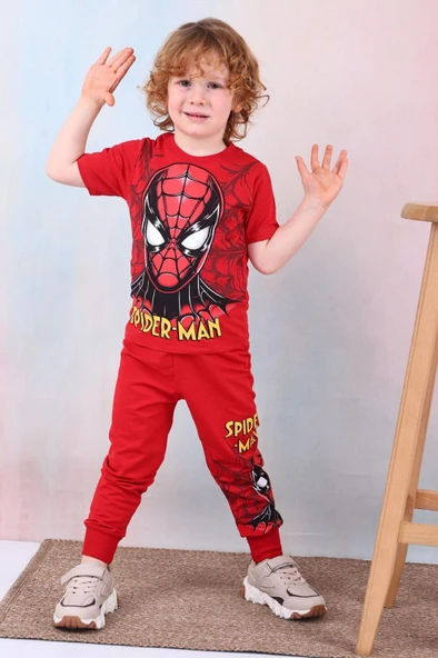 Erkek Çocuk Desenli Kısa Kollu Tshırt Eşofman 2'Li Takım